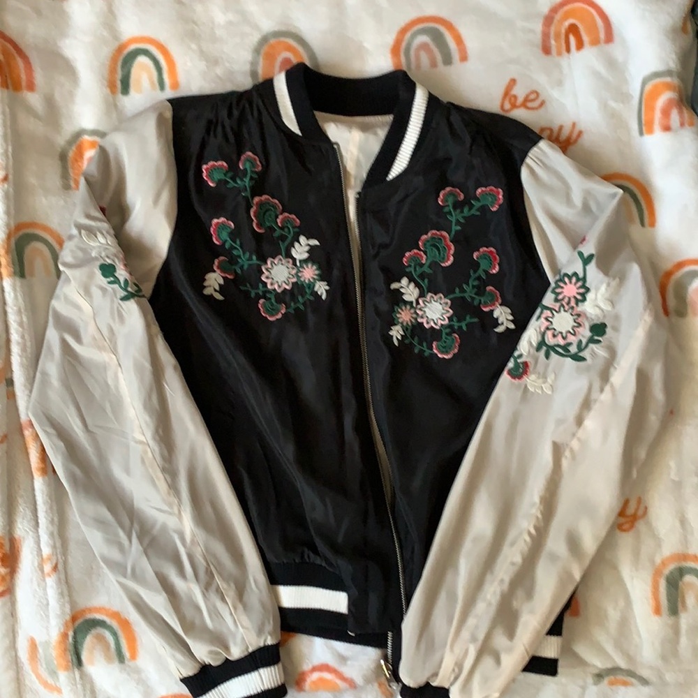 Flower Embroidered Varsity Jacket